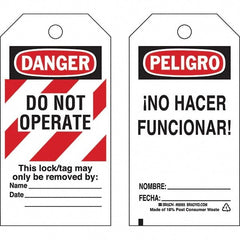 Do Not Operate Tag: 5-3/4" High, 3" Wide, Polyester, "DANGER"