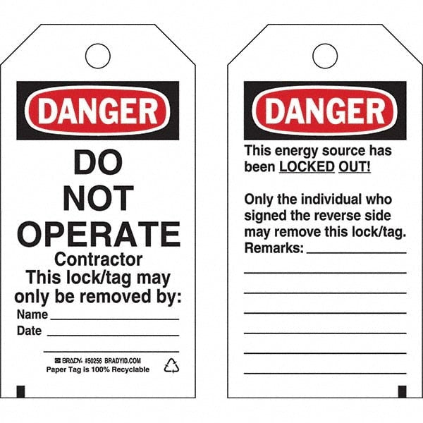 Do Not Operate Tag: 5-3/4" High, 3" Wide, Paper, "DANGER"