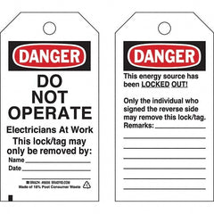 Do Not Operate Tag: 5-3/4" High, 3" Wide, Paper, "DANGER"