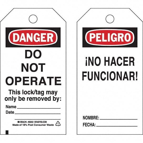 Do Not Operate Tag: 5-3/4" High, 3" Wide, Polyester, "DANGER"