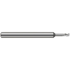 Corner Radius End Mill: 0.0310" Dia, 3/64" LOC, 0.0030" Radius, 3 Flute, Solid Carbide