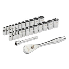 Ratchet & Socket Set Socket Set: 25 Pc, 0.25 IN Drive,