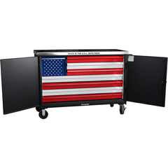 Tool Storage Cart Combos; Cart Combo Type: American Flag Tool Cart with Drawers; Overall Weight Capacity: 4800 lb; Drawer Capacity: 400; Locking Mechanism: Padlock Hasp; Color: Red, Blue, Black; Overall Depth: 24 in; Overall Height: 44 in; Overall Width: