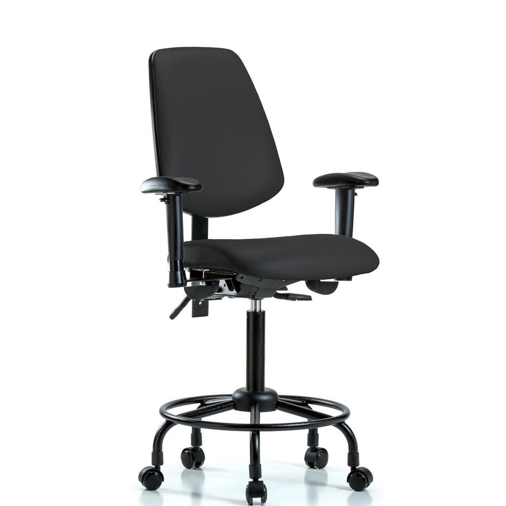 Ergonomic Multifunction Task Chair: Vinyl, 33" Seat Height, Black