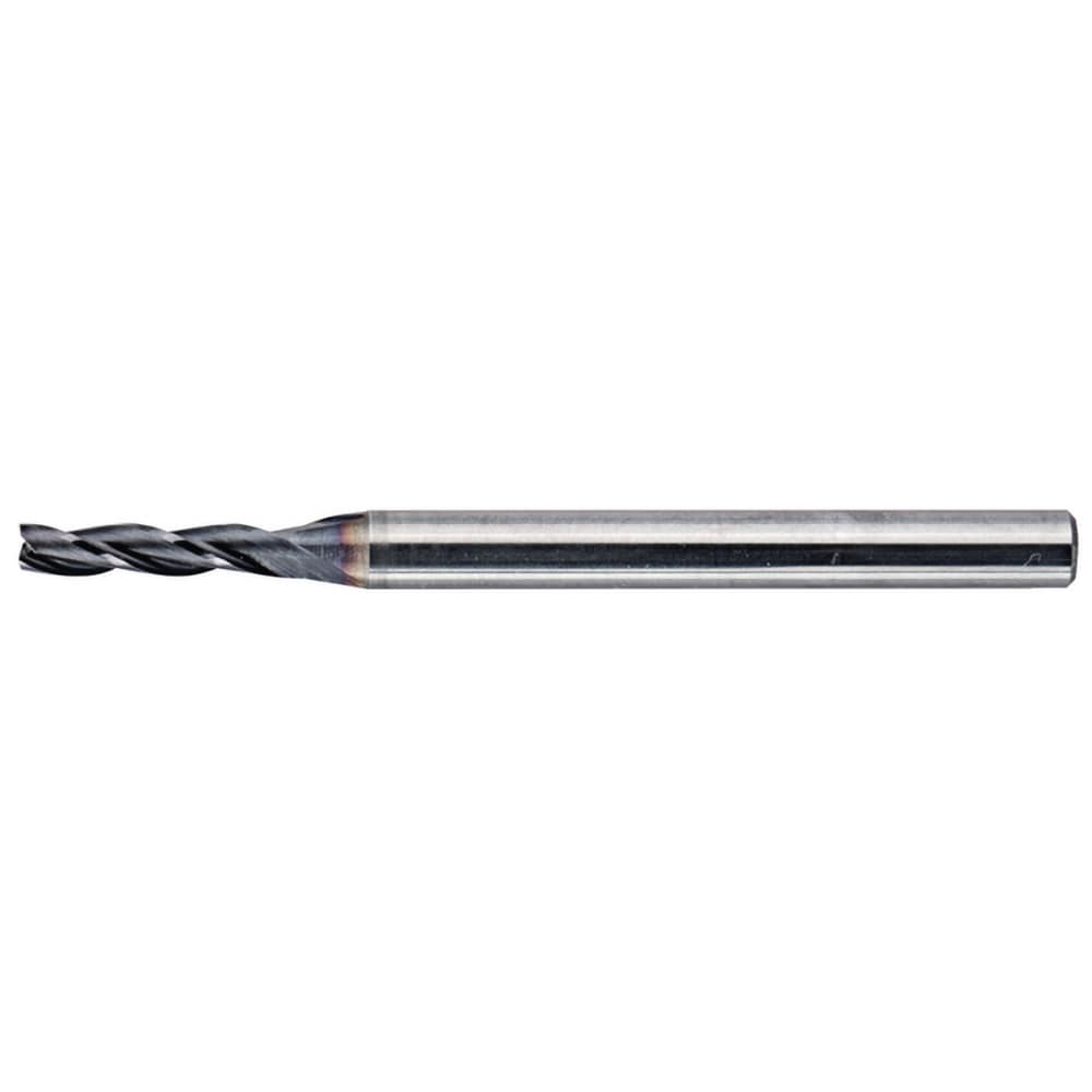 Roughing & Finishing End Mills; Mill Diameter (mm): 0.5; Number Of Flutes: 3; End Mill Material: Solid Carbide; Length of Cut (mm): 1.50; Coating/Finish: AlTiN