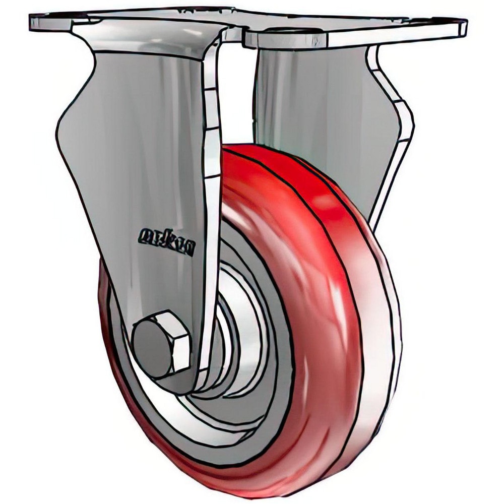 Rigid Top Plate Caster: Polyurethane Mold on Polypropylene, 3-1/2" Wheel Dia, 1-1/4" Wheel Width, 300 lb Capacity, 4-11/16" OAH