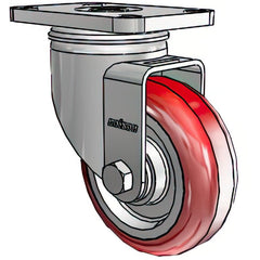 Swivel Top Plate Caster: Polyurethane Mold on Polypropylene, 3-1/2" Wheel Dia, 1-1/4" Wheel Width, 275 lb Capacity, 4" OAH