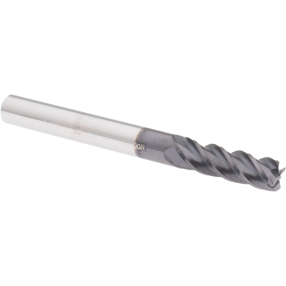 Corner Radius End Mill: 1/4" Dia, 3/4" LOC, 0.0200" Radius, 4 Flute, Solid Carbide