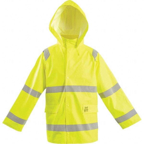 Rain Jacket: Size Medium, ANSI 107-2015 Type R Class 3, High-Visibility Yellow, Polyester