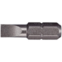 Slotted Screwdriver Bits; Reversible: No; Blade Width (Decimal Inch): 0.2810; Blade Width (mm): 0.281 in; Blade Thickness: 0.042 in; Drive Size (Inch): 0.25 in; Material: S2 Steel; Blade Thickness (Decimal Inch): 0.042 in; Overall Length (Inch): 1.00 in;