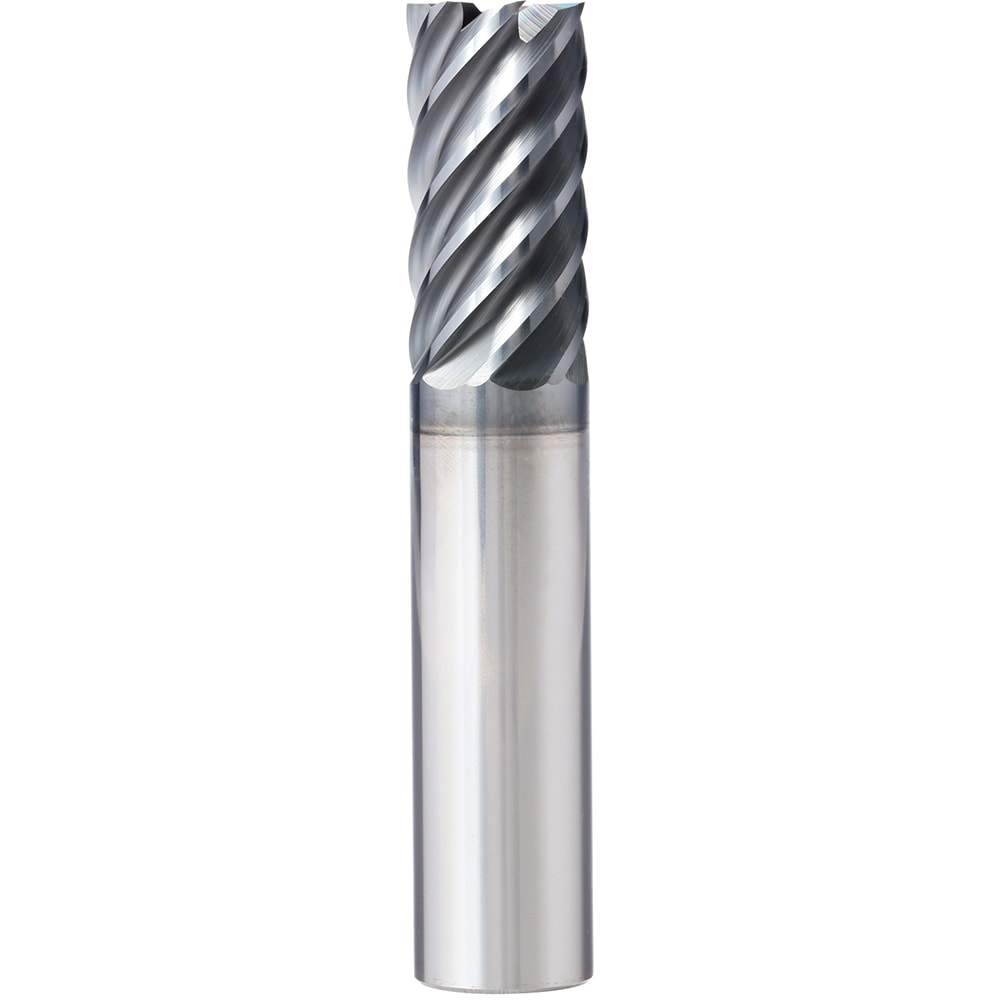 Corner Radius End Mill: 3/8" Dia, 9/16" LOC, 45 deg Helix, AlCrN Coated, Corner Radius End, Centercutting Series SM7F