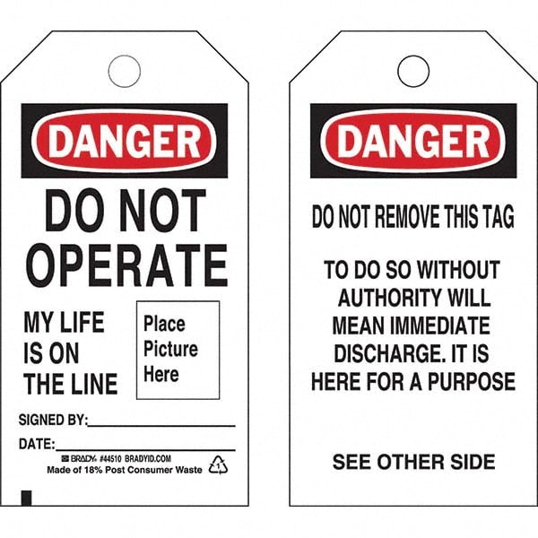 Lockout Tag: 5-3/4" High, 3" Wide, Polyester, "DANGER"