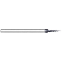 Tapered End Mill: 15 deg Angle per Side, 0.0300" Small Dia, 0.3000" LOC, 4 Flute, Tapered End