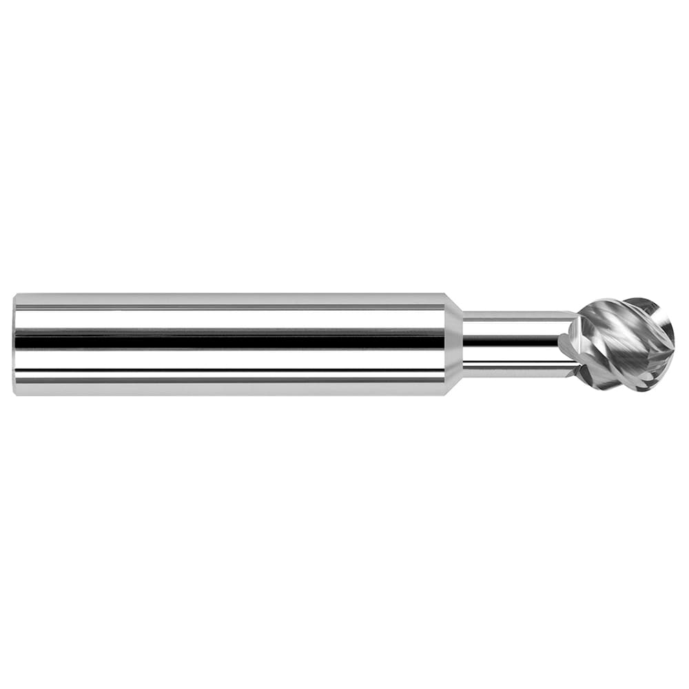 Undercutting End Mills; Mill Diameter (Decimal Inch): 0.1250; Mill Diameter (Inch): 1/8; Length Of Cut (Decimal Inch - 4 Decimals): 0.1070; Overall Length (Inch): 2; Radius: 0.0625; Number Of Flutes: 4; Neck Length (Decimal Inch): 0.7500; Neck Diameter (D