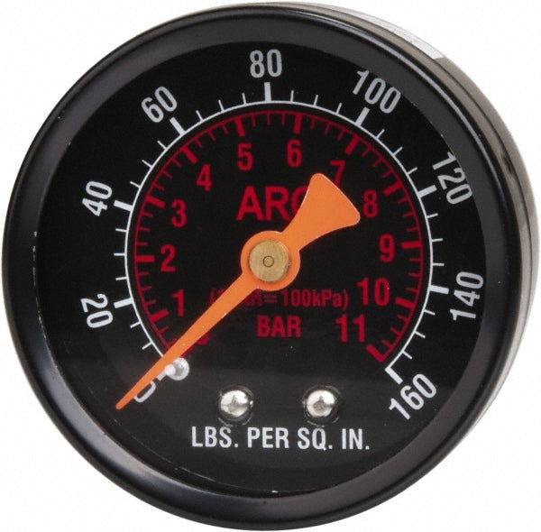 FRL Pressure Gauge: Glass (Lens) & Steel (Case), 1/8" Port, 160 Max psi, Use with Standard & Heavy-Duty Regulator