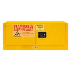 Flammable & Hazardous Storage Cabinets:  12.000 gal Drum, 2.000 Door,  1 Shelf,  Manual Closing,  Safety Yellow