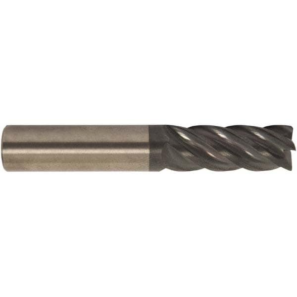 Square End Mill: 1-1/4" Dia, 3-1/4" LOC, 5 Flute, Solid Carbide