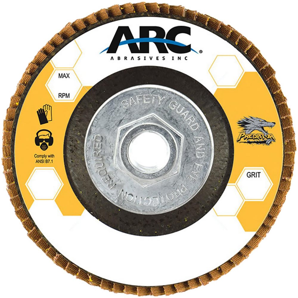 Flap Disc:  4.5" Dia, 5/8-11" Hole, 60 Grit, Ceramic Alumina, Type 27