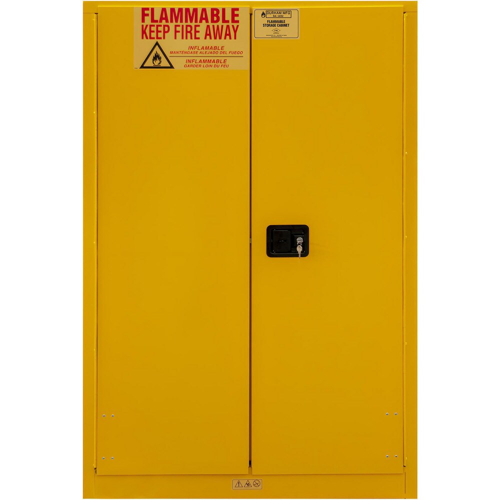 Flammable & Hazardous Storage Cabinets:  90.000 gal Drum, 2.000 Door,  2 Shelf,  Manual Closing,  Safety Yellow