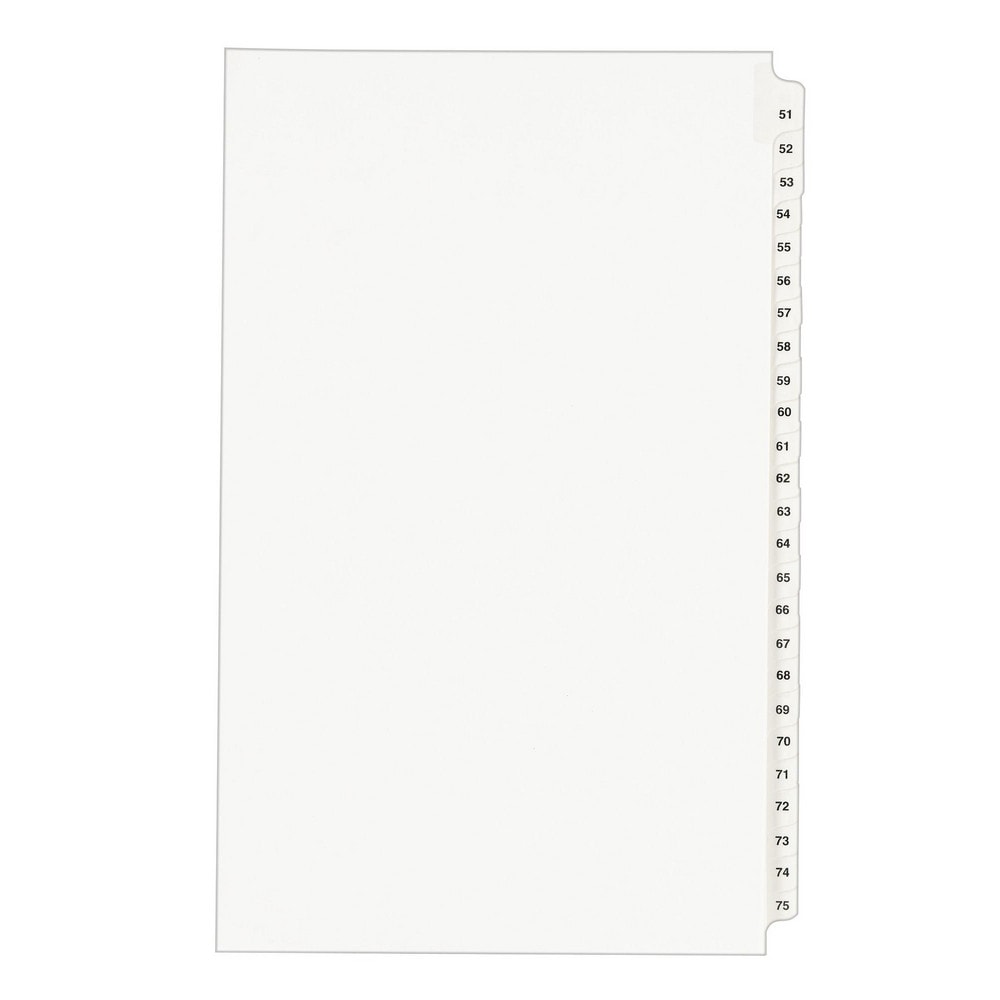 14 x 8 1/2" 51 to 75" Label, 25 Tabs, Unpunched, Preprinted Tab Dividers