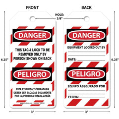 Lockout Tag: Rectangle, 6-1/4" High, Synthetic Paper, "DANGER PELIGRO"