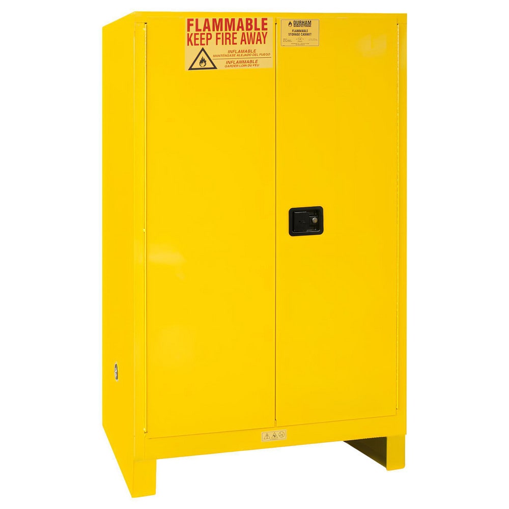 Flammable & Hazardous Storage Cabinets:  90.000 gal Drum, 2.000 Door,  2 Shelf,  Manual Closing,  Safety Yellow