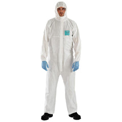 Disposable Coveralls: Size 7X-Large, 0.5382 oz, Microporous Polyethylene Laminate Non-Woven, 2-Way Zipper with Storm Flap Closure