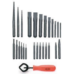 Punch Sets; Set Type: Center, Prick, Pin, Solid; Material: Steel; Punch Size Range (Letter): A - Z; Punch Size Range (Inch): 3/32