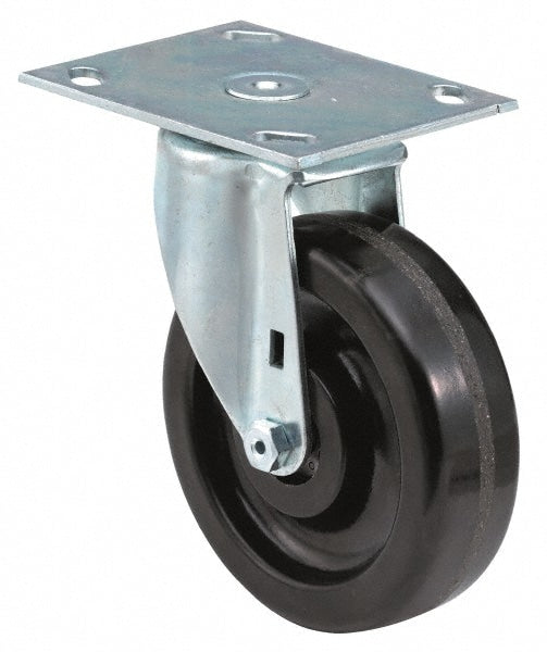 Swivel Top Plate Caster: Polypropylene, 4" Wheel Dia, 2" Wheel Width, 600 lb Capacity, 5-5/8" OAH