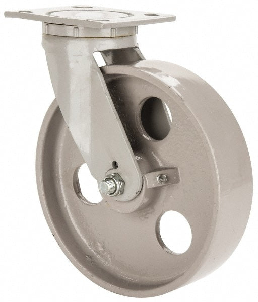 Swivel Top Plate Caster: Semi-Steel, 8" Wheel Dia, 2" Wheel Width, 1,200 lb Capacity, 9-1/2" OAH