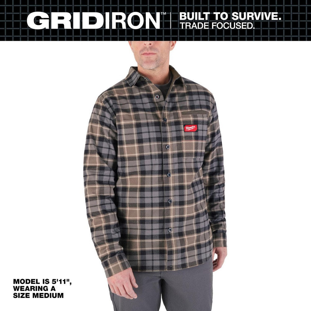 Work Shirt: General Purpose, Long Sleeve, Medium, Cotton, Gray, 3 Pocket