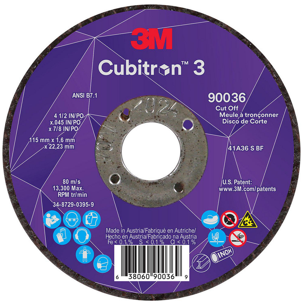 Cutoff Wheel: Type 1, 4-1/2" Dia, Ceramic