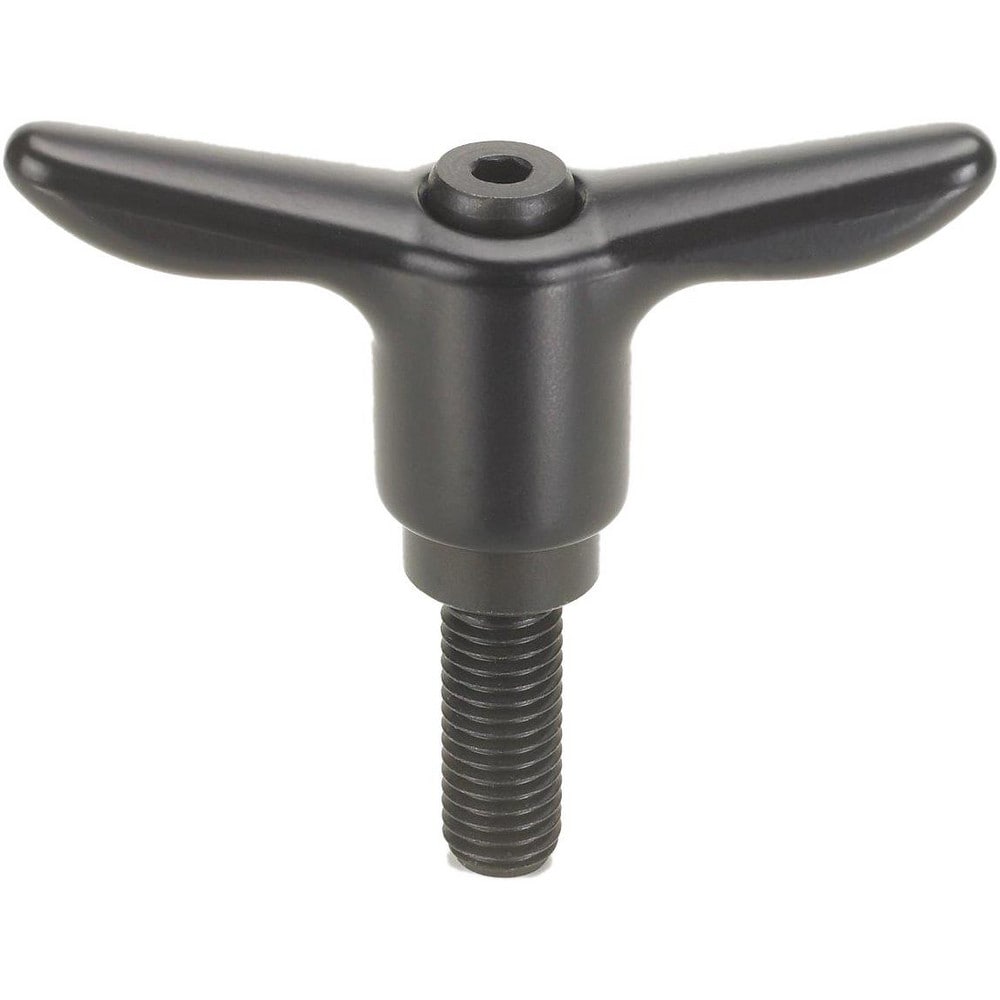 Adjustable Clamping Handle: T-Handle, M5x0.8 Thread, Die Cast Zinc Handle, 10.00 mm Hub Dia, Black