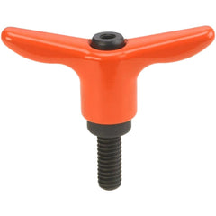 Adjustable Clamping Handle: T-Handle, 3/8-16 Thread, Fiberglass-Reinforced Nylon Handle, 0.7500" Hub Dia, Orange