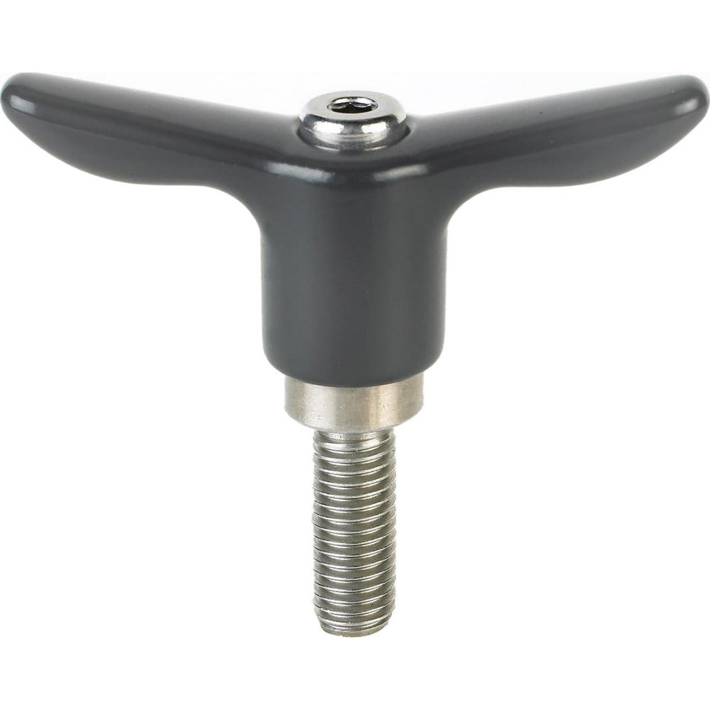 Adjustable Clamping Handle: T-Handle, 1/2-13 Thread, Stainless Steel Handle, 0.7500" Hub Dia, Black