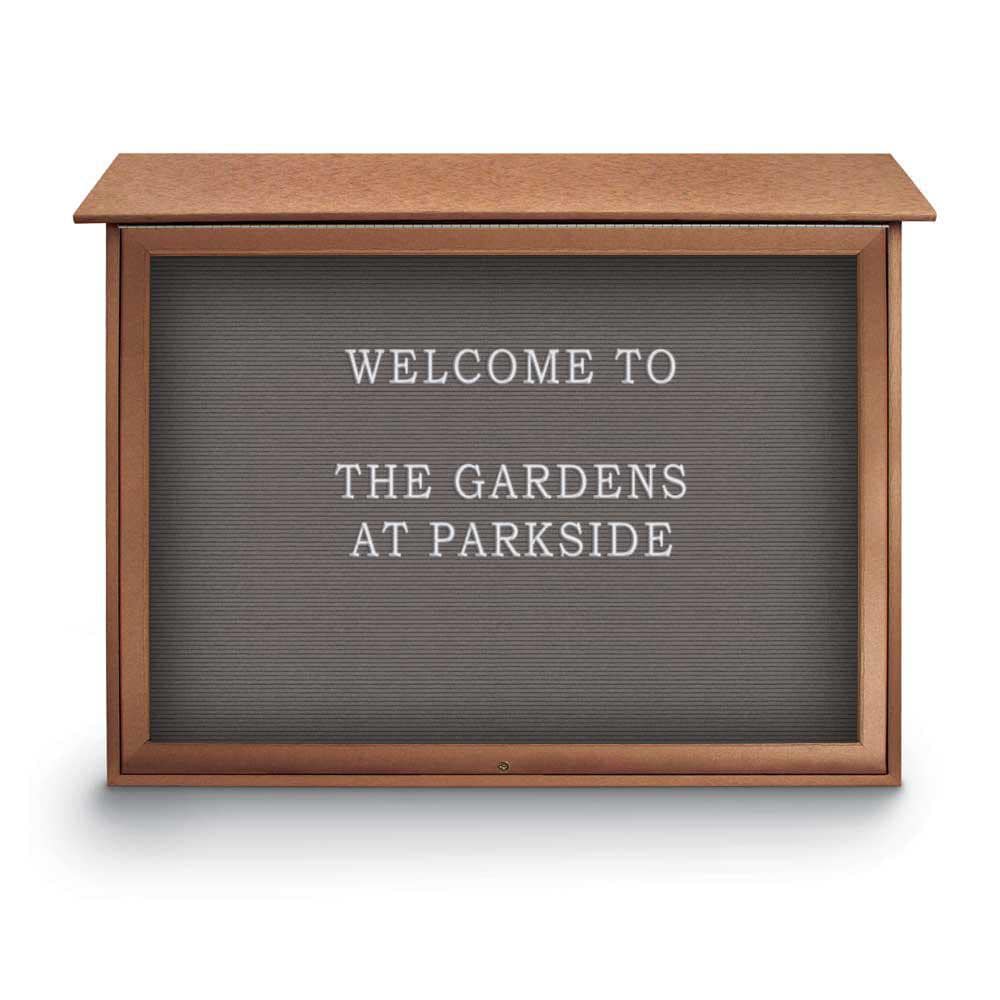 Enclosed Letter Board: 45" Wide, 36" High, Recycled Plastics, Cedar