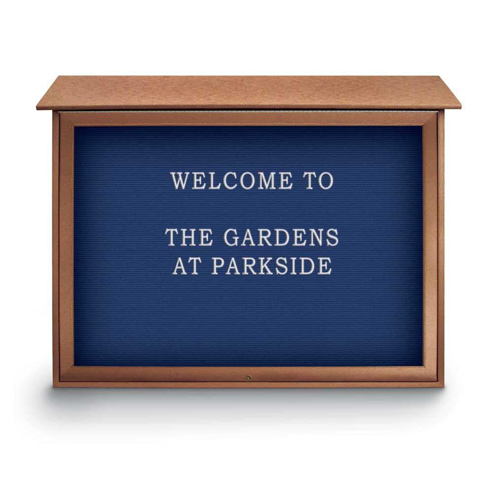 Enclosed Letter Board: 45" Wide, 36" High, Recycled Plastics, Cedar