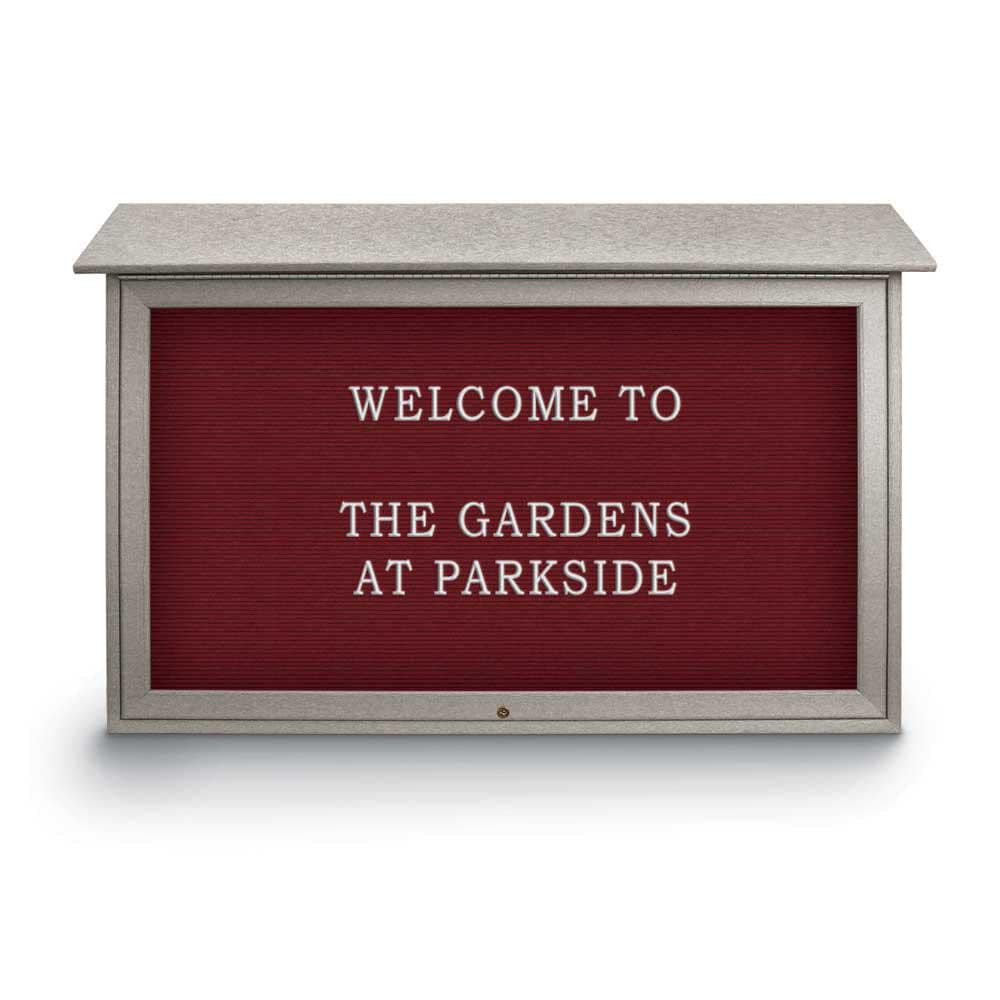 Enclosed Letter Board: 45" Wide, 30" High, Recycled Plastics, Light Gray