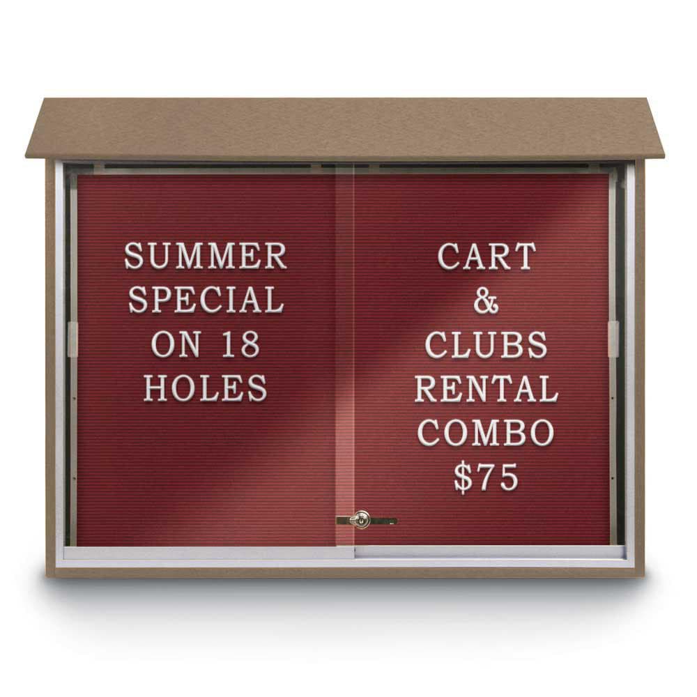 Enclosed Letter Board: 45" Wide, 36" High, Recycled Plastics, Weathered Wood