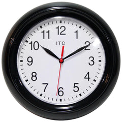 Office Wall Clocks; Clock Type: Dial; Display Type: Analog; Power Source: Battery; Clock Movement Control: Manual; Face Diameter: 6.2500; Face Color: White; Case Color: Black