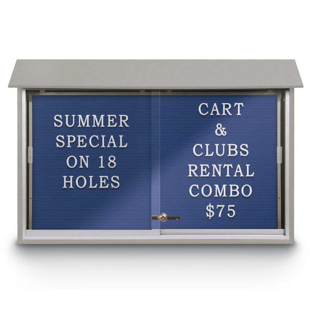 Enclosed Letter Board: 45" Wide, 30" High, Recycled Plastics, Light Gray