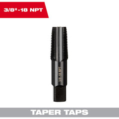 Straight Flute Tap: 3/8-18 NPT, 4 Flute, Taper Chamfer, 2B Class of Fit, High-Carbon Steel, Black Oxide Finish