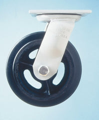 Swivel Top Plate Caster: Mold on Rubber, 6" Wheel Dia, 2" Wheel Width, 675 lb Capacity, 7-1/2" OAH