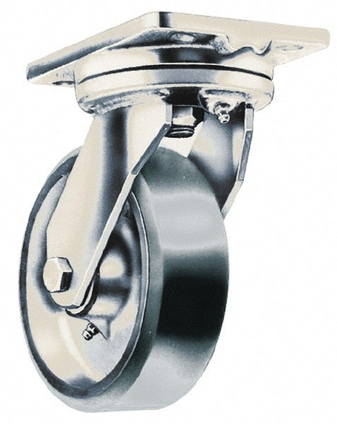 Swivel Top Plate Caster: Polyurethane, 5" Wheel Dia, 2" Wheel Width, 900 lb Capacity, 6-1/4" OAH