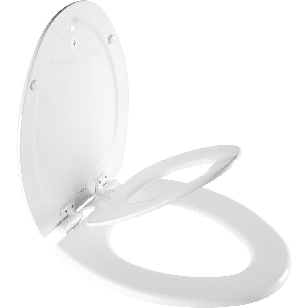 Toilet Seats; Type: Closed, Child; Style: Elongated; Material: Enameled Wood, Plastic; Color: White; Outside Width: 14.125 in; Inside Width: 8.0630 in; Hinge Design: Stay-Tite;Slow Close;Lift-Off;Precision Seat Fit; Length (Inch): 18.81 in