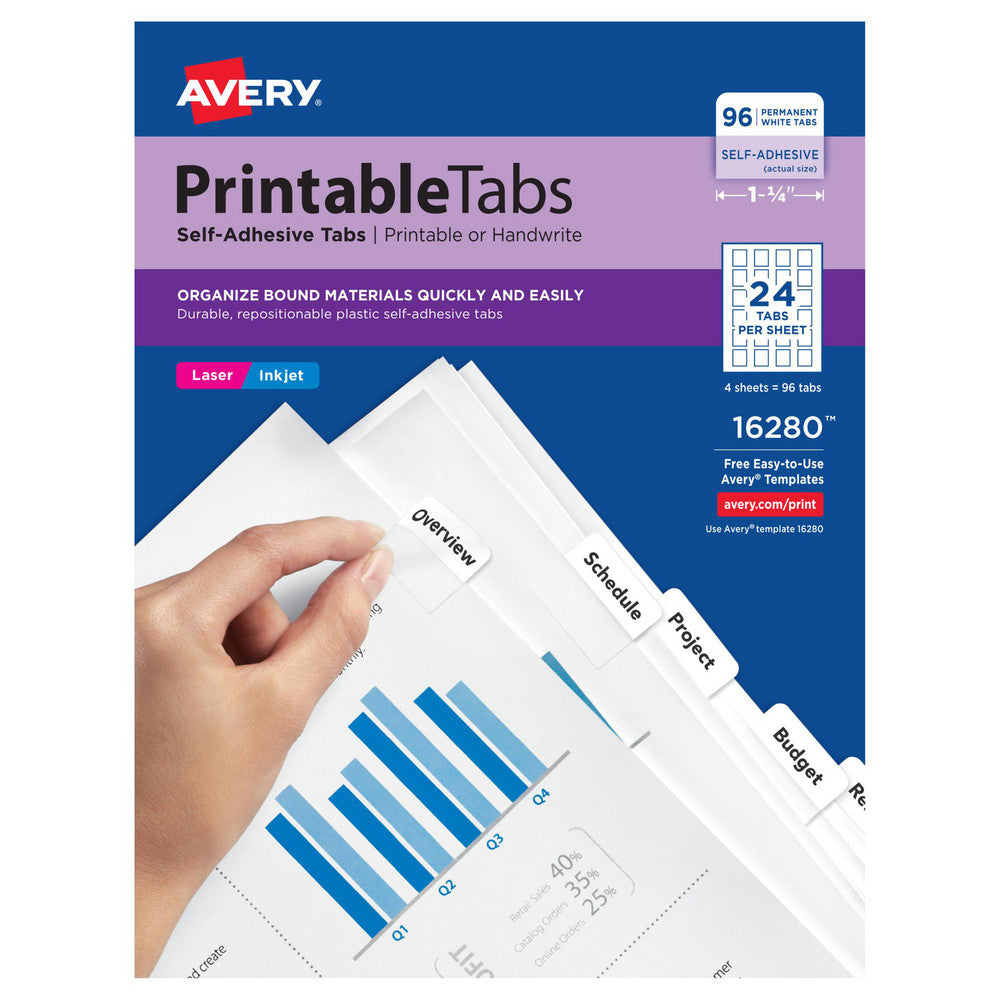 1 1/4 x 1" 96 Tabs, Unpunched, Self-Adhesive File Folder Tabs