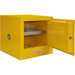 Flammable & Hazardous Storage Cabinets:  2.000 gal Drum, 1.000 Door,  1 Shelf,  Manual Closing,  Safety Yellow