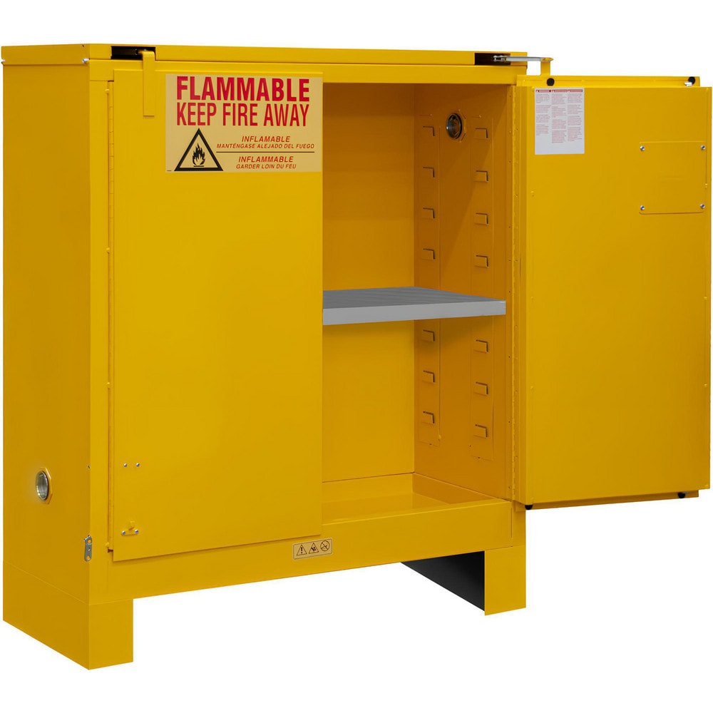 Flammable & Hazardous Storage Cabinets:  30.000 gal Drum, 2.000 Door,  1 Shelf,  Self Closing,  Safety Yellow