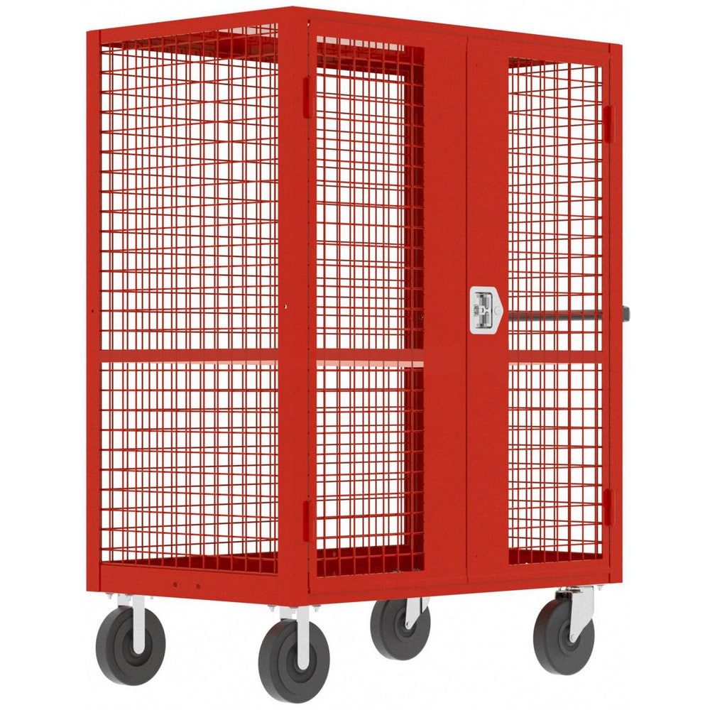 Security Utility Cart: 48" Long, 24" Wide, Steel, 2000 lb Capacity, Red