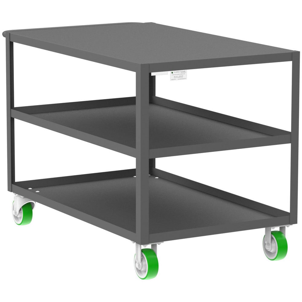 Shelf Utility Cart: 53" Long, 30" Wide, Steel, 2000 lb Capacity, Gray